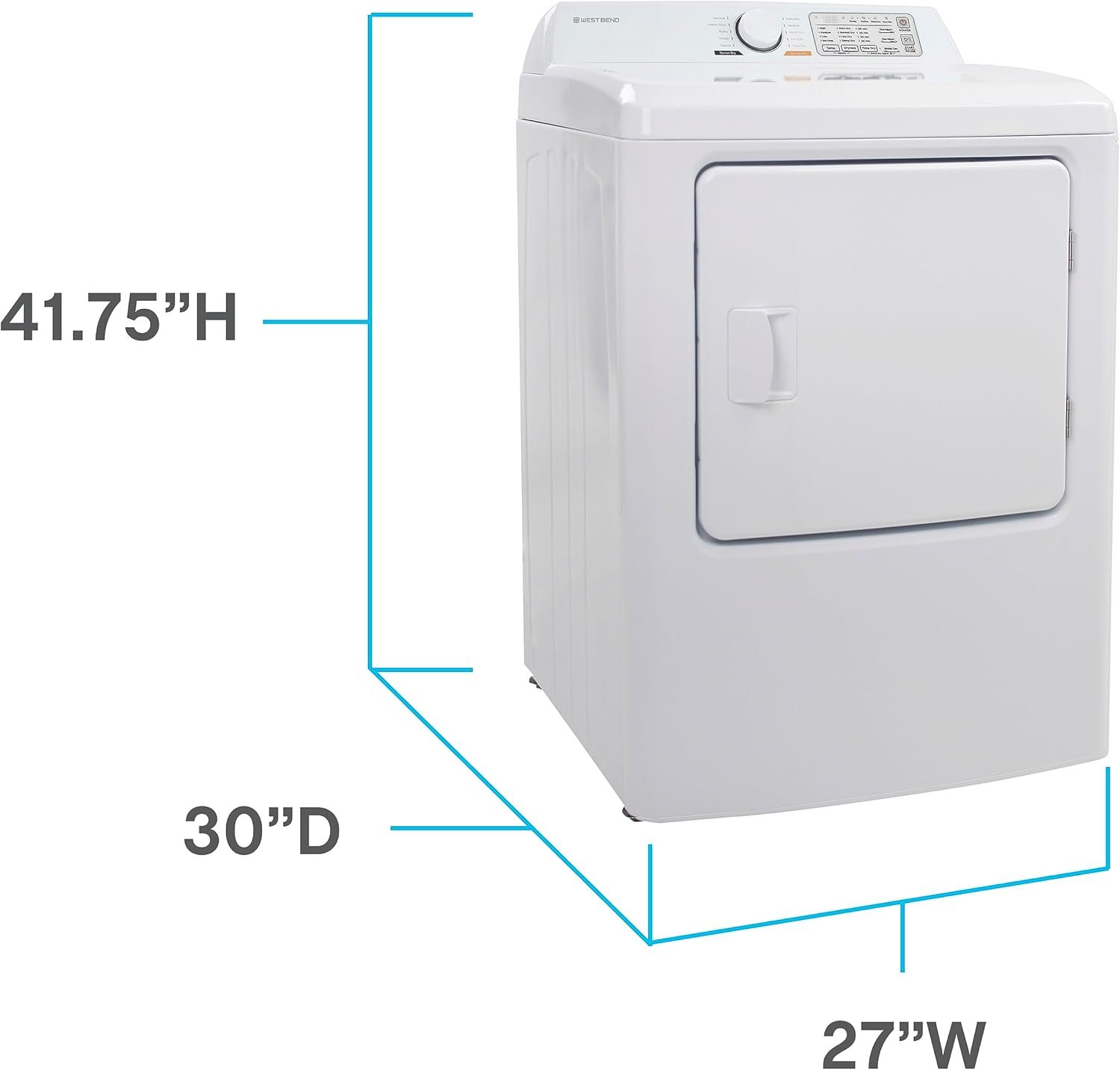 West Bend Clothes Dryer Front Load Electric, 6.7-Cu.Ft, White - Image 6