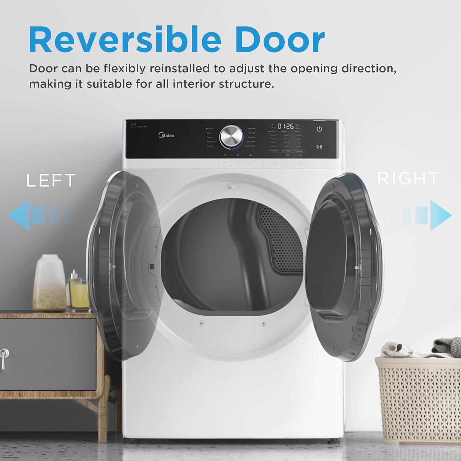 Midea MLE45N1AWW Front Load Electric Dryer Matching, with Stainless Steel Sensor Dry, Wrinkle Care, Touch Control, 10 Total Cycles, 8.0 Cu.ft, White - Image 4
