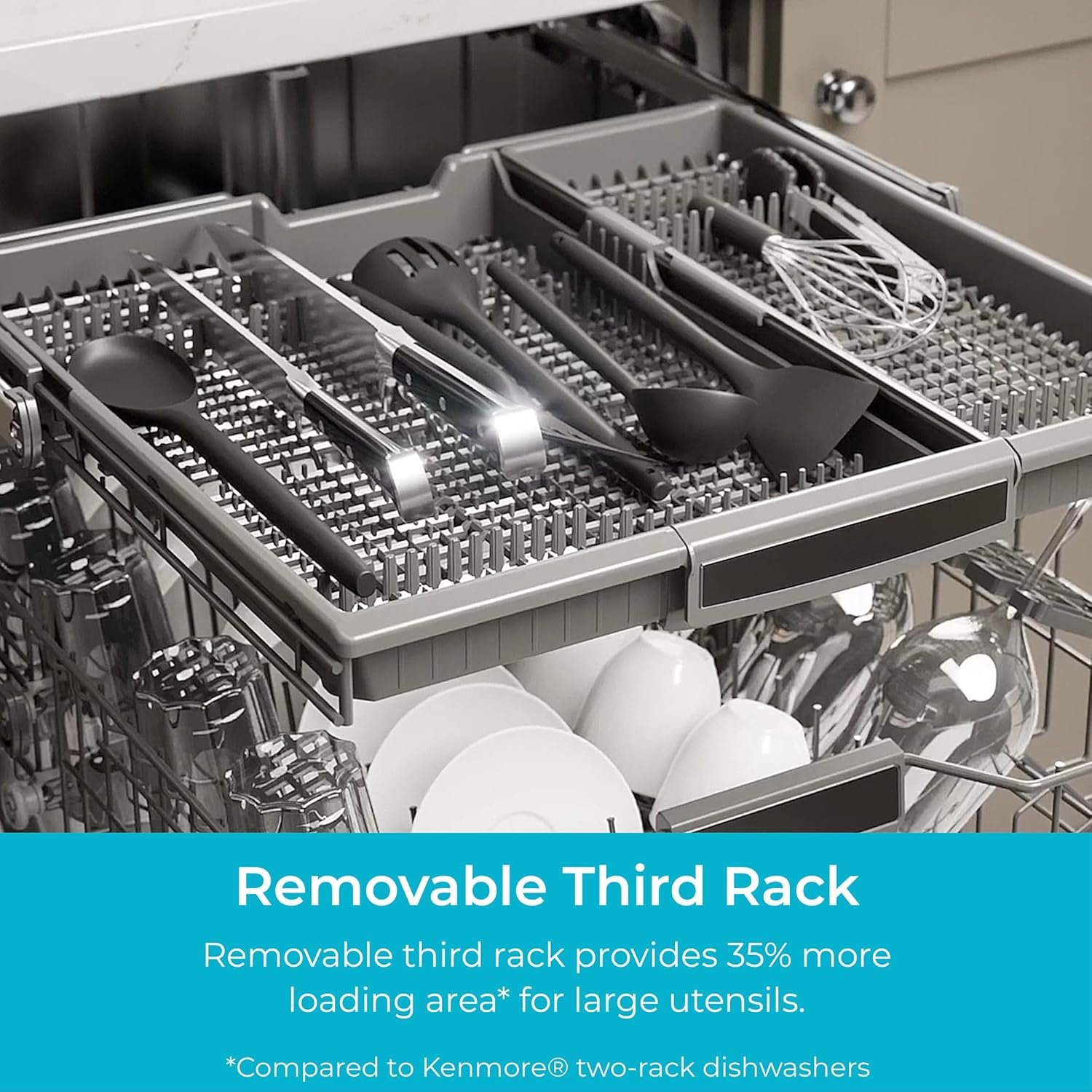 Kenmore 24" Built-In Stainless Steel Tub Dishwasher with EasyFlex 3rd Rack, SmartWash, UltraWash Plus, TurboDry, MoreSpace Adjustable Rack, Energy Star Certified, White - Image 8