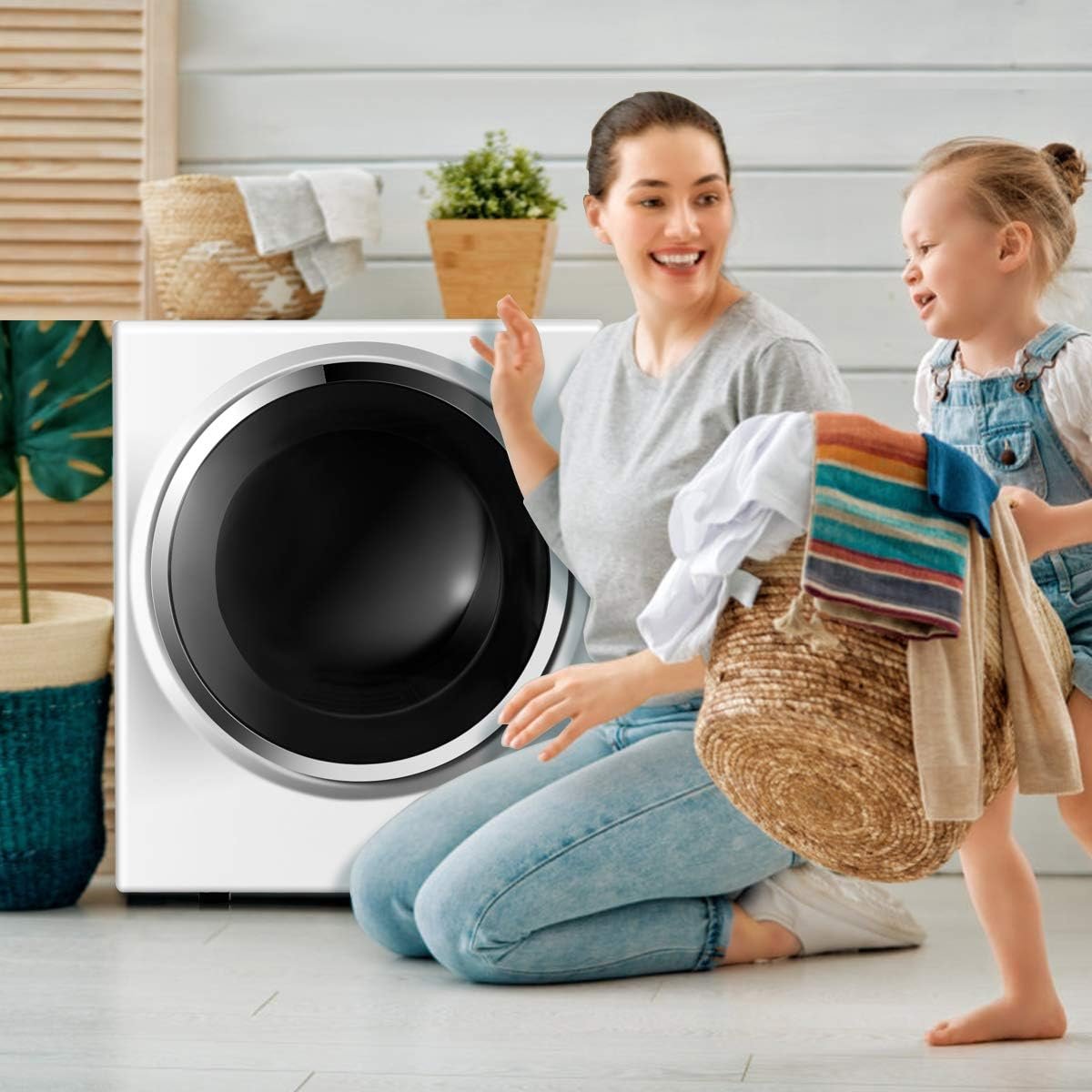 COSTWAY 1.5 cu. ft Electric Tumble Dryer, Portable Dryer w/ 4 Automatic Drying Modes, Compact Clothes Dryer w/ Stainless Steel Tub & Easy Control Panel, Apply for Apartments, Dorm, RVs, Sliver - Image 5