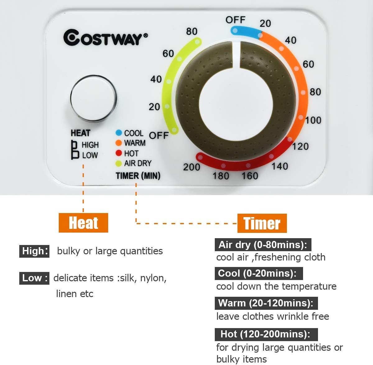 COSTWAY 1.5 cu. ft Electric Tumble Dryer, Portable Dryer w/ 4 Automatic Drying Modes, Compact Clothes Dryer w/ Stainless Steel Tub & Easy Control Panel, Apply for Apartments, Dorm, RVs, Sliver - Image 8