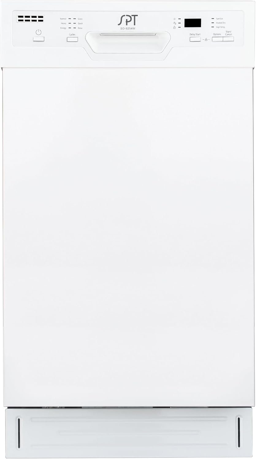 SPT SD-9254WA 18″ Wide Built-In Dishwasher w/Heated Drying, ENERGY STAR, 6 Wash Programs, 8 Place Settings and Stainless Steel Tub – White