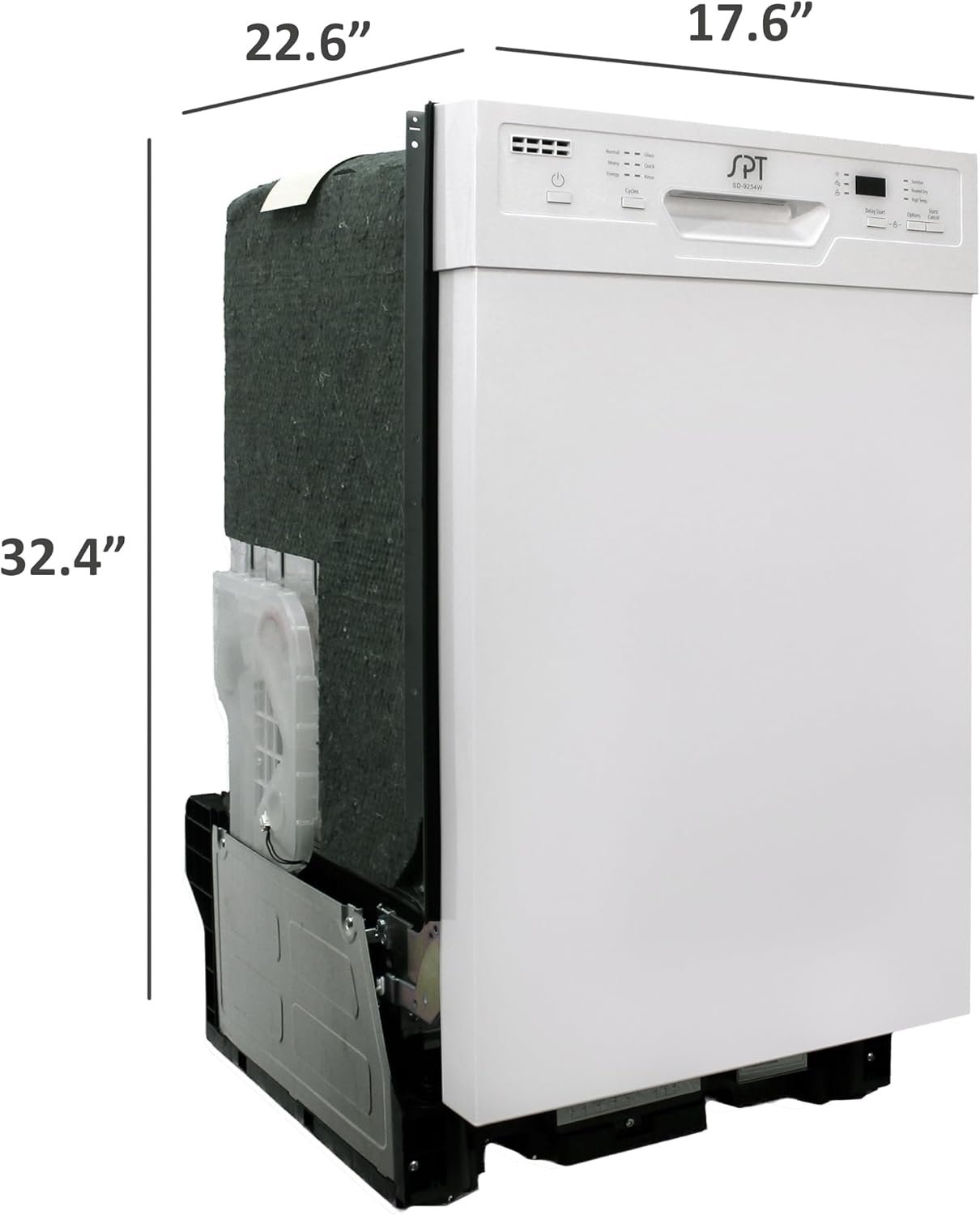SPT SD-9254WA 18″ Wide Built-In Dishwasher w/Heated Drying, ENERGY STAR, 6 Wash Programs, 8 Place Settings and Stainless Steel Tub – White - Image 9