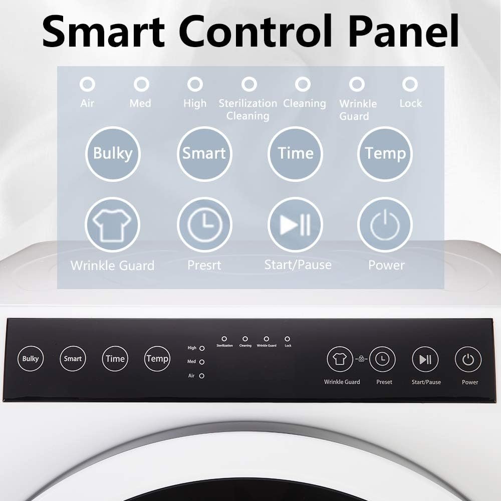Bonnlo 13.2 Portable Clothes Dryer, 3.5 Cu.Ft High End Front Load Tumble Laundry Dryer with LED Touch Screen, Stainless Steel Tub, 1300W, White - Image 5