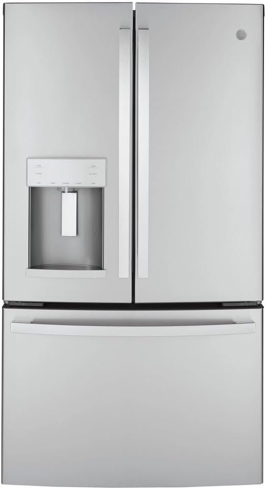 GE GYE22GYNFS 36" French Door Counter Depth Refrigerator with 22.1 cu. ft. Total Capacity Space Saving Ice Maker Showcase LED Lighting in Stainless Steel