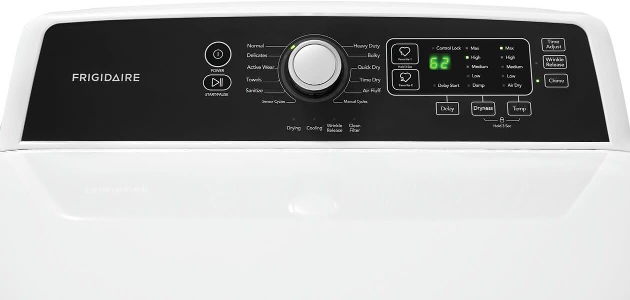 Frigidaire FFRG4120SW 6.7 cu. ft. Large Capacity Free Standing Gas Dryer, 10 dry cycles, Quick Dry, Active Wear, Sanitize, Eco Dry, Anti-Wrinkle, Reversible Door option, in White - Image 4