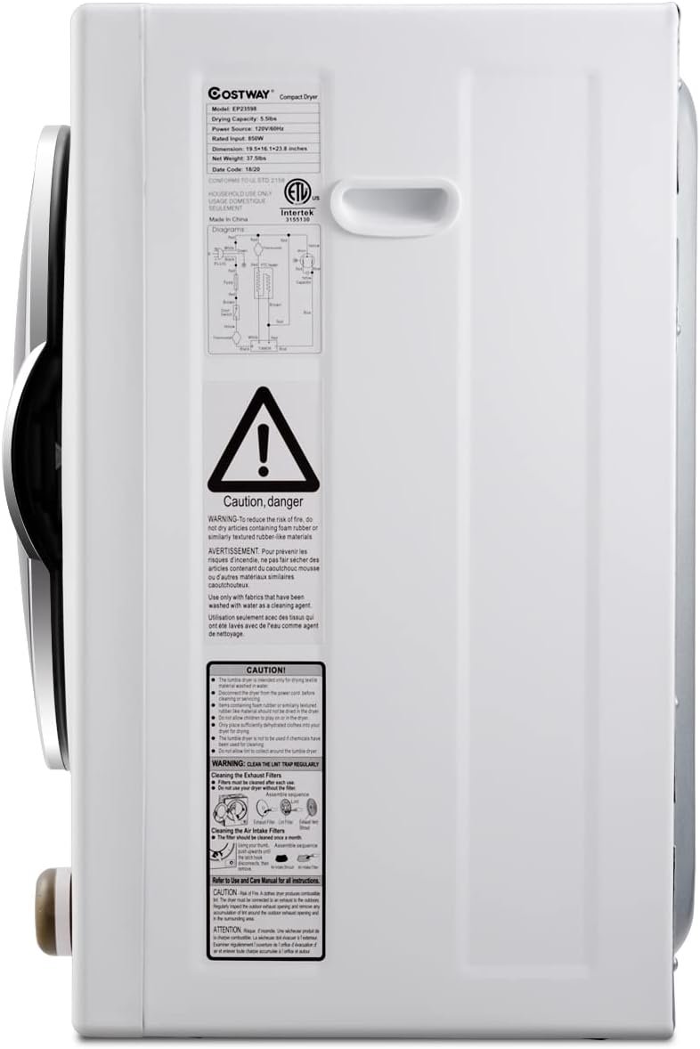 COSTWAY 1.5 cu. ft Electric Tumble Dryer, Portable Dryer w/ 4 Automatic Drying Modes, Compact Clothes Dryer w/ Stainless Steel Tub & Easy Control Panel, Apply for Apartments, Dorm, RVs, Sliver - Image 3