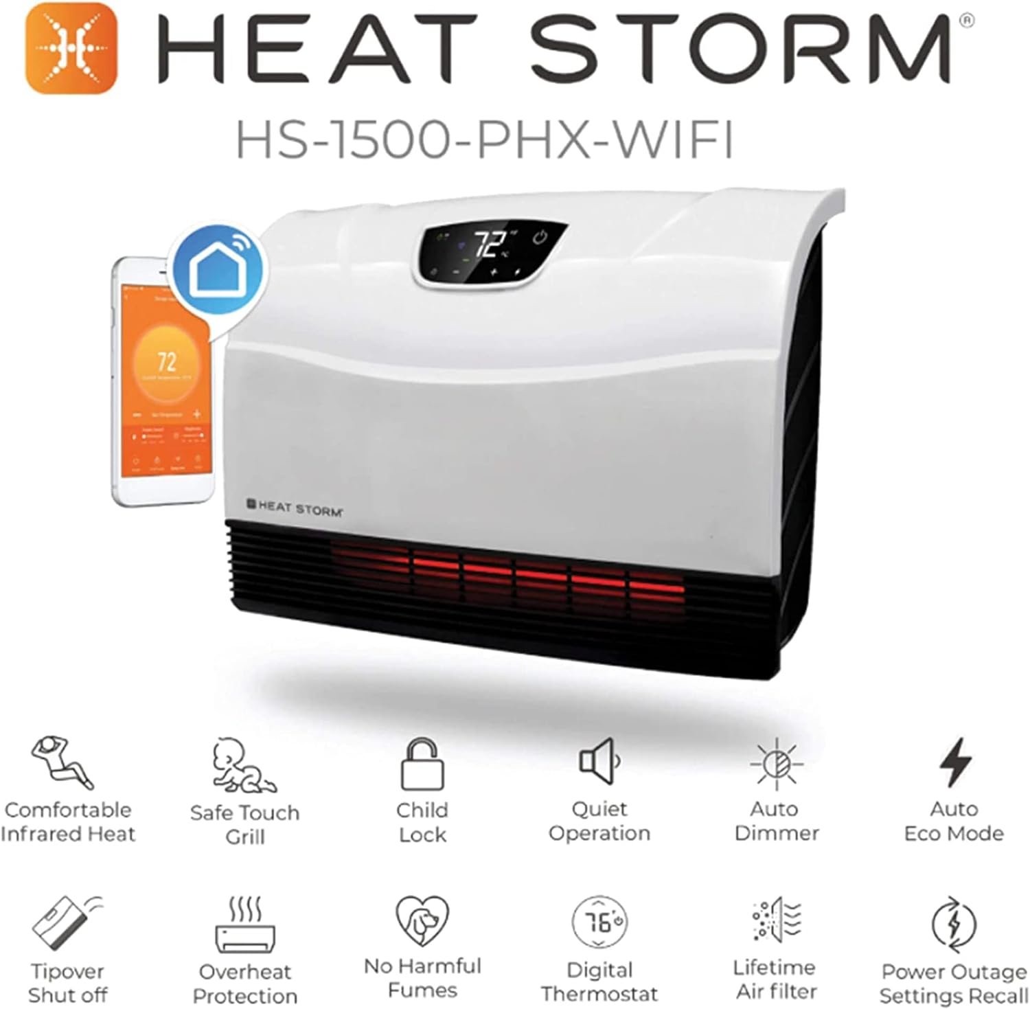 Heat Storm HS-1500-PHX-WIFI Infrared Heater, Wifi Wall Mounted - Image 2