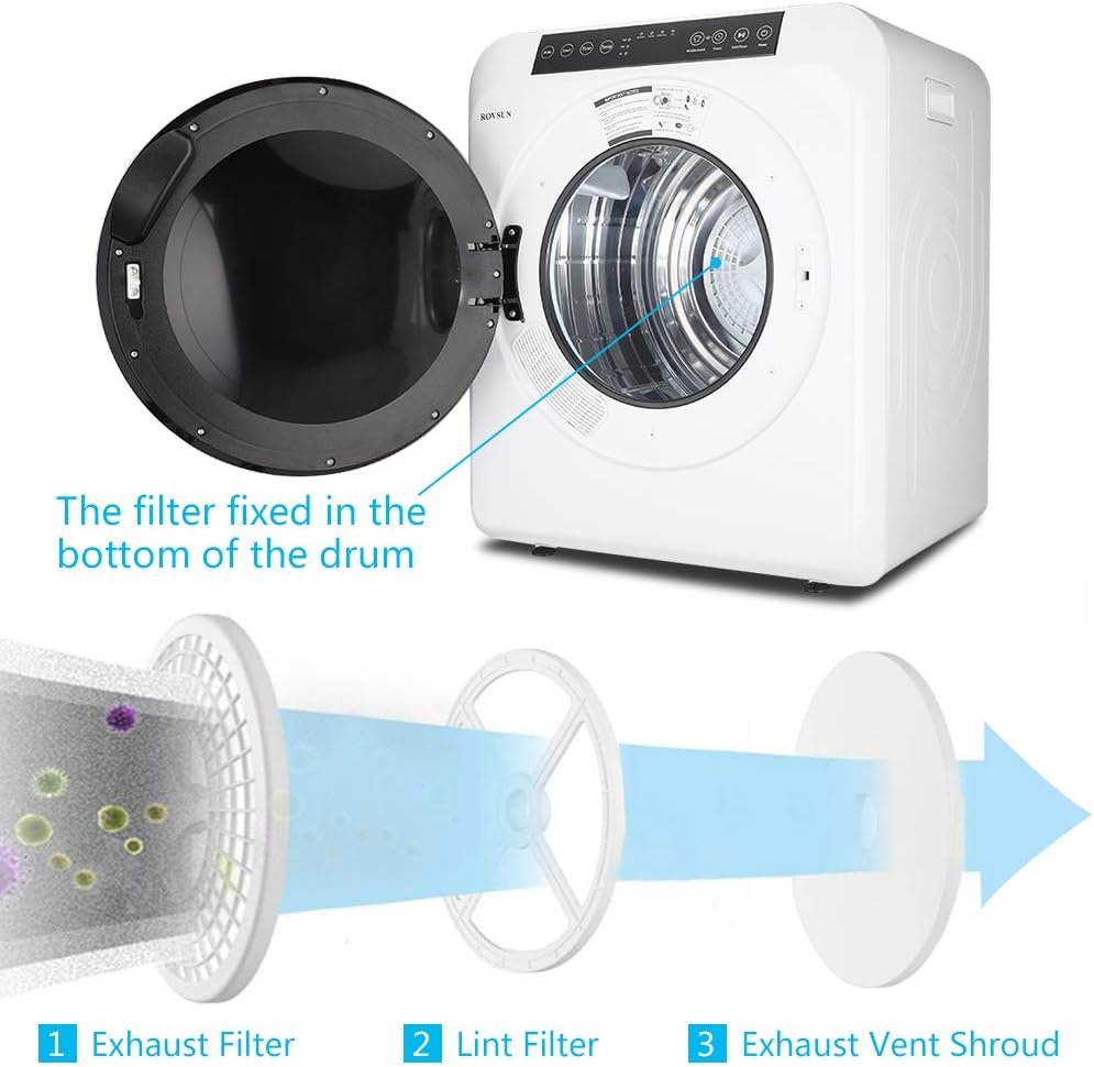 ROVSUN 3.5 Cu.Ft Portable Clothes Dryer, High End Front Load Tumble Laundry Dryer with LCD Touch Screen, Stainless Steel Tub for Apartment, Home, Dorm-110V, Classic White - Image 6