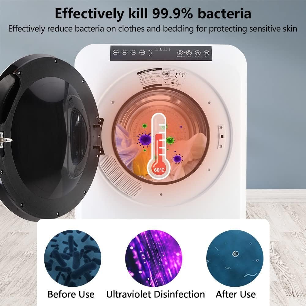 Bonnlo 13.2 Portable Clothes Dryer, 3.5 Cu.Ft High End Front Load Tumble Laundry Dryer with LED Touch Screen, Stainless Steel Tub, 1300W, White - Image 3