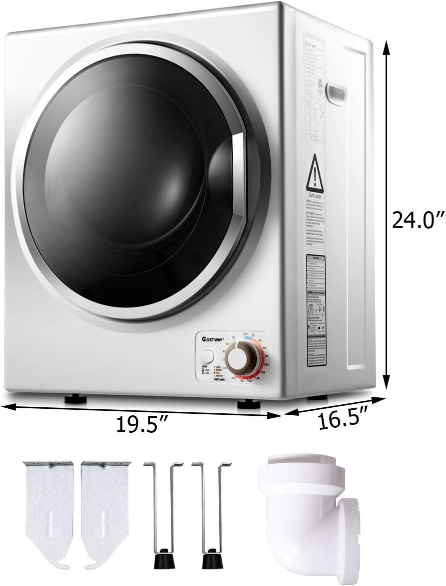 COSTWAY 1.5 cu. ft Electric Tumble Dryer, Portable Dryer w/ 4 Automatic Drying Modes, Compact Clothes Dryer w/ Stainless Steel Tub & Easy Control Panel, Apply for Apartments, Dorm, RVs, Sliver - Image 11