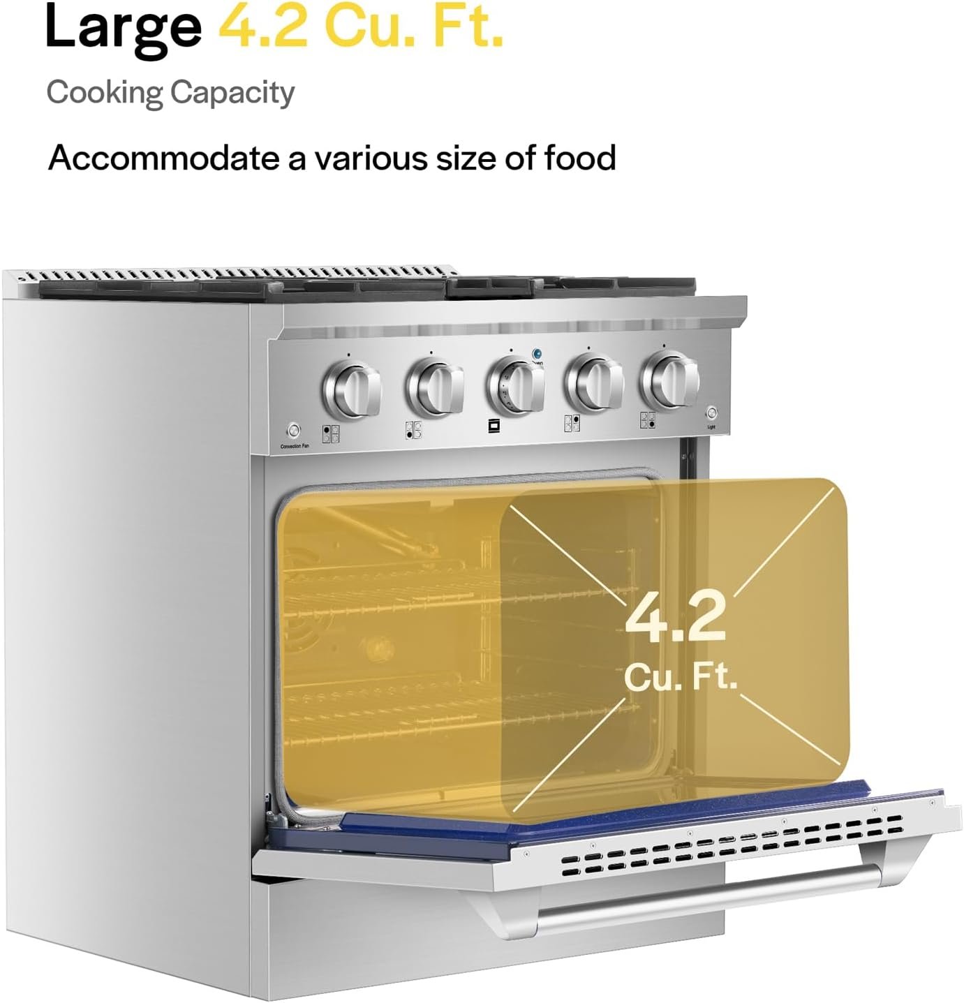 Empava Commercial Gas Range, Freestanding & Slide-In, 4.2 cu. ft. Pro-Style Single Oven with 4 Sealed Ultra High-Low Burners Heavy Duty Grates in Stainless Steel for Kitchen, Restaurant,30 Inch - Image 5
