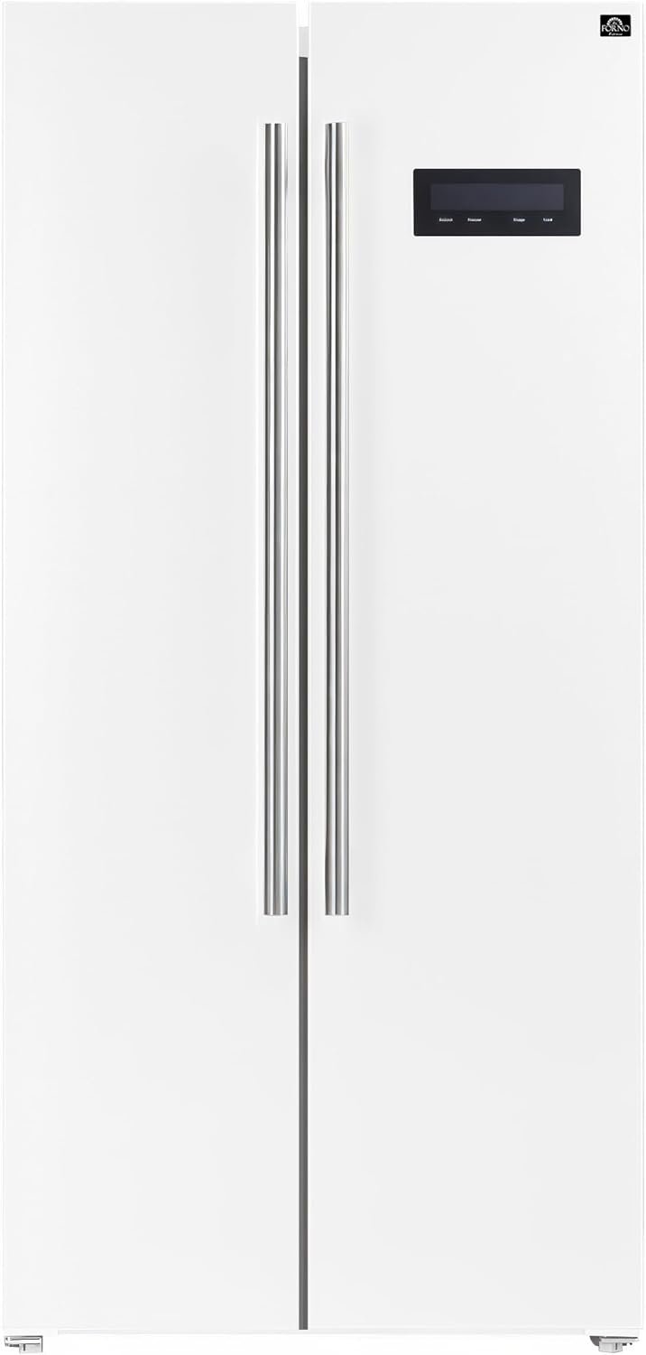Forno Salerno 37-inch Side-by-Side Refrigerator - 15.6 Cu.Ft. Stainless Steel Refrigerator for Kitchen with LED Touch Control, Fast Cool, Fast Freeze & Spill-Proof Shelves with Swing Door, White