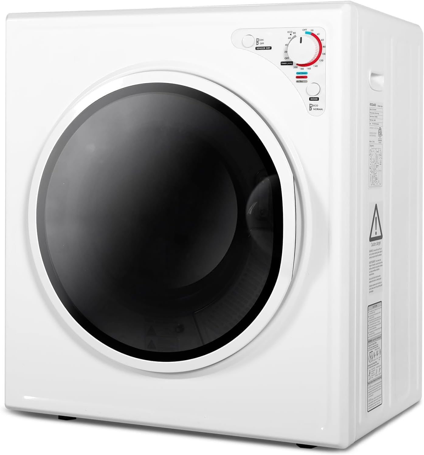 Elevon Compact Laundry Dryer, 2.6 cu ft Front Load Stainless Steel Clothes Dryers with Exhaust Pipe, 1400W, Control Panel Four-Function Portable Dryer For Apartments, Home, Dorm, White