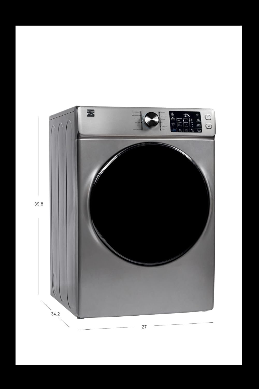Kenmore Front Load Electric Dryer with Steam, Wrinkle Guard, Energy Saver, Smart Sensor Drying System, 8.0 cu. ft. Total Capacity, Metallic Silver - Image 5