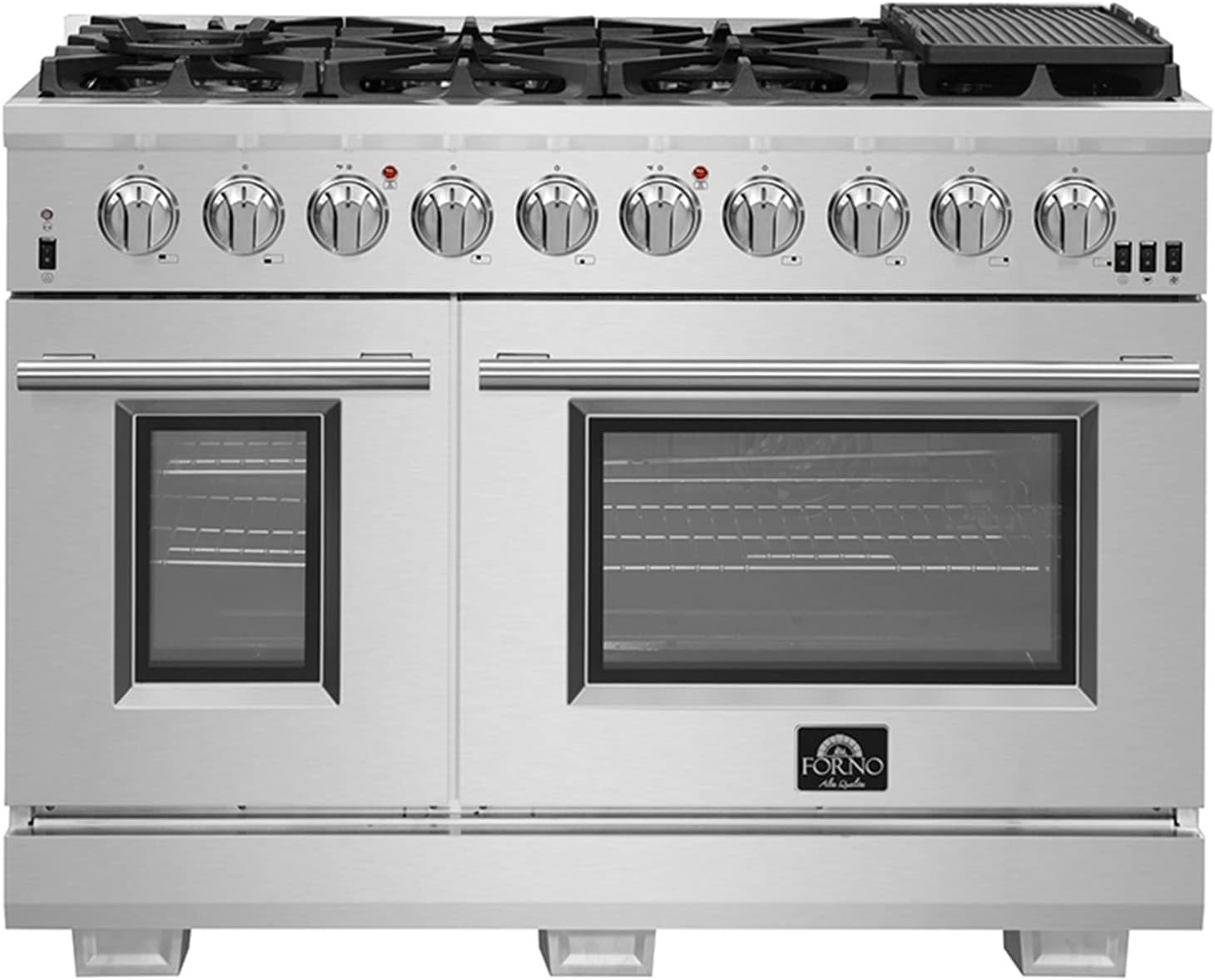 FORNO Capriasca Full Gas 48" Inch. Freestanding Range with 8 Sealed Burners Cooktop - 6.58 Cu.Ft. Double Gas Convection Oven Capacity, Stainless Steel Heavy Duty Cast Iron Grates. - Image 2