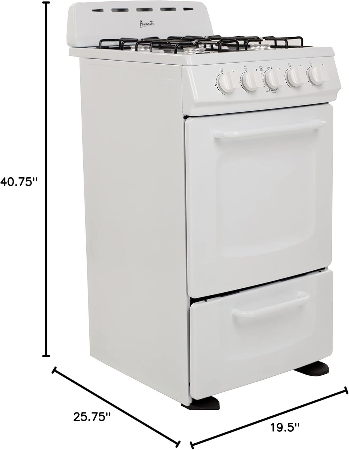 Avanti GRO20P0W GRO20 20" Gas Range Oven with Solid Metal Door, in White - Image 3