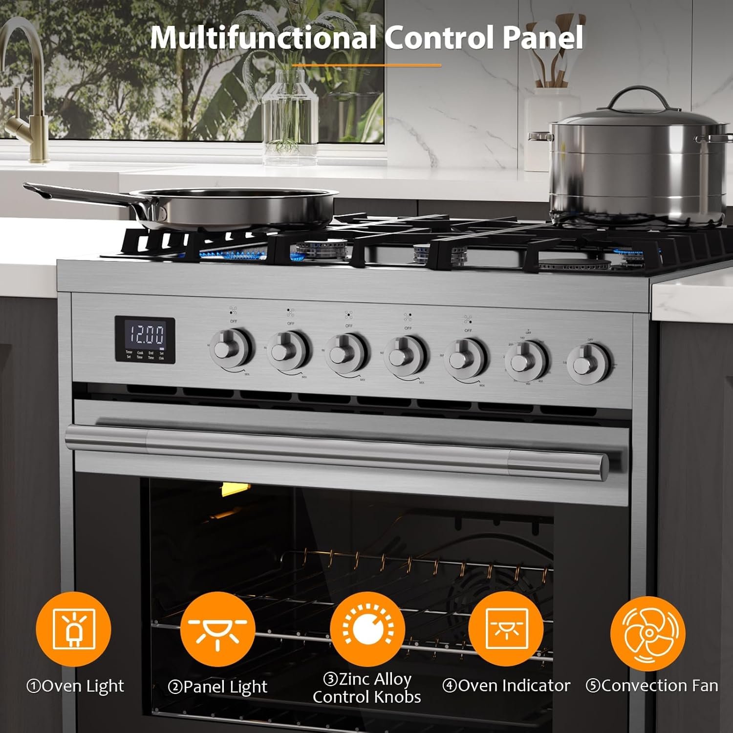 Empava Slide-In & Freestanding Gas Range, 5.0 Cu. Ft, Single Oven with 5 Sealed High-Low Cooktop Burners & Touch Timer, Heavy Duty Continuous Grates in Stainless Steel, 30 Inch - Image 3