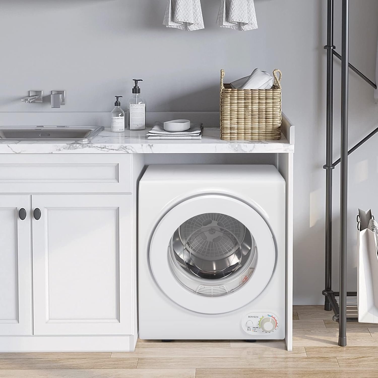 ROVSUN 110V Portable Clothes Dryer, High End Laundry Front Load Tumble Dryer Machine with Stainless Steel Tub & Simple Control Knob for Apartment, Dorm-850W, White - Image 2