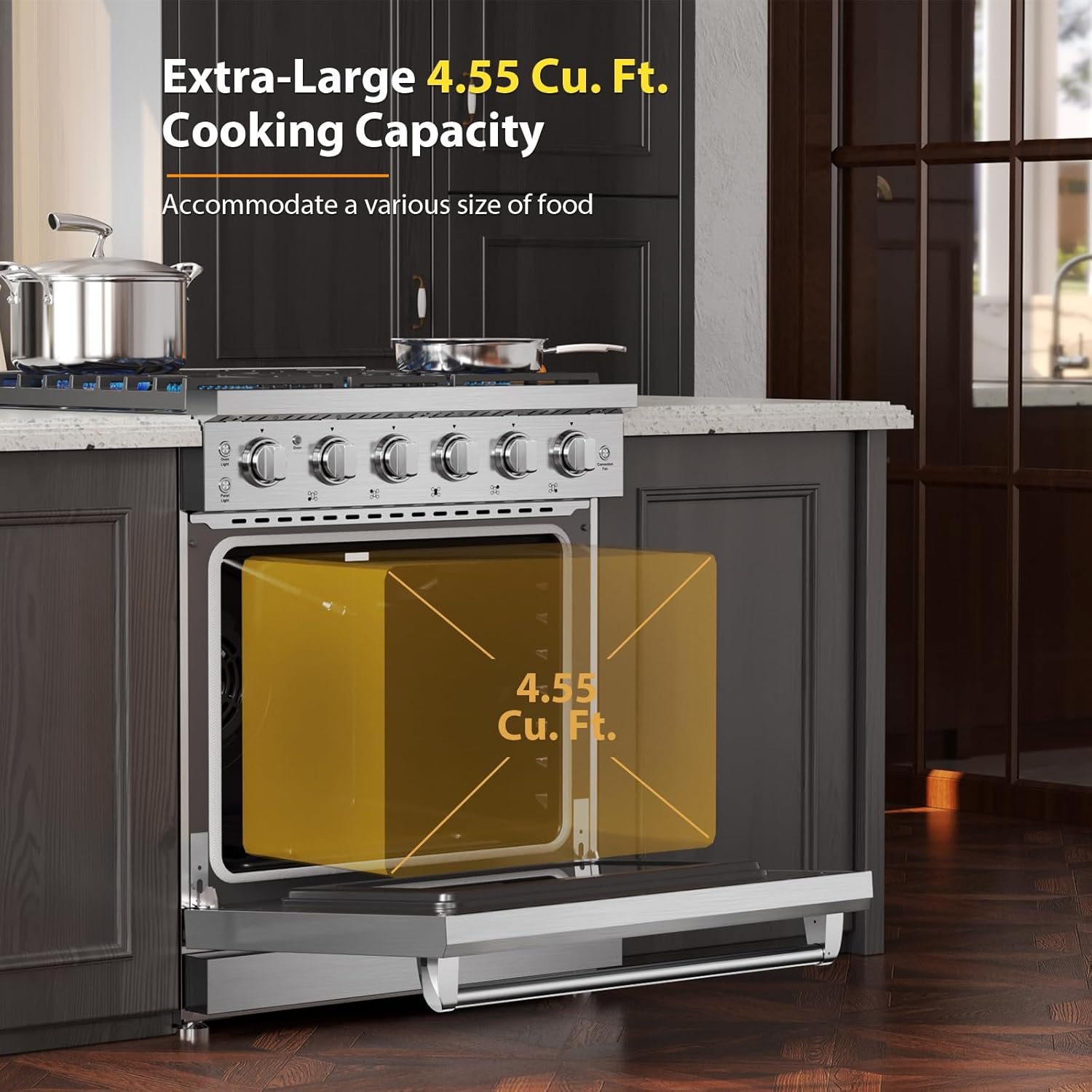 Empava Gas Range,True Convection Oven 4.55 Cu. Ft, 5 Deep Recessed Burners Cooktop, Heavy Duty Continuous Grates in Stainless Steel with Storage Drawer, Freestanding & Slide-in,30 Inch - Image 3