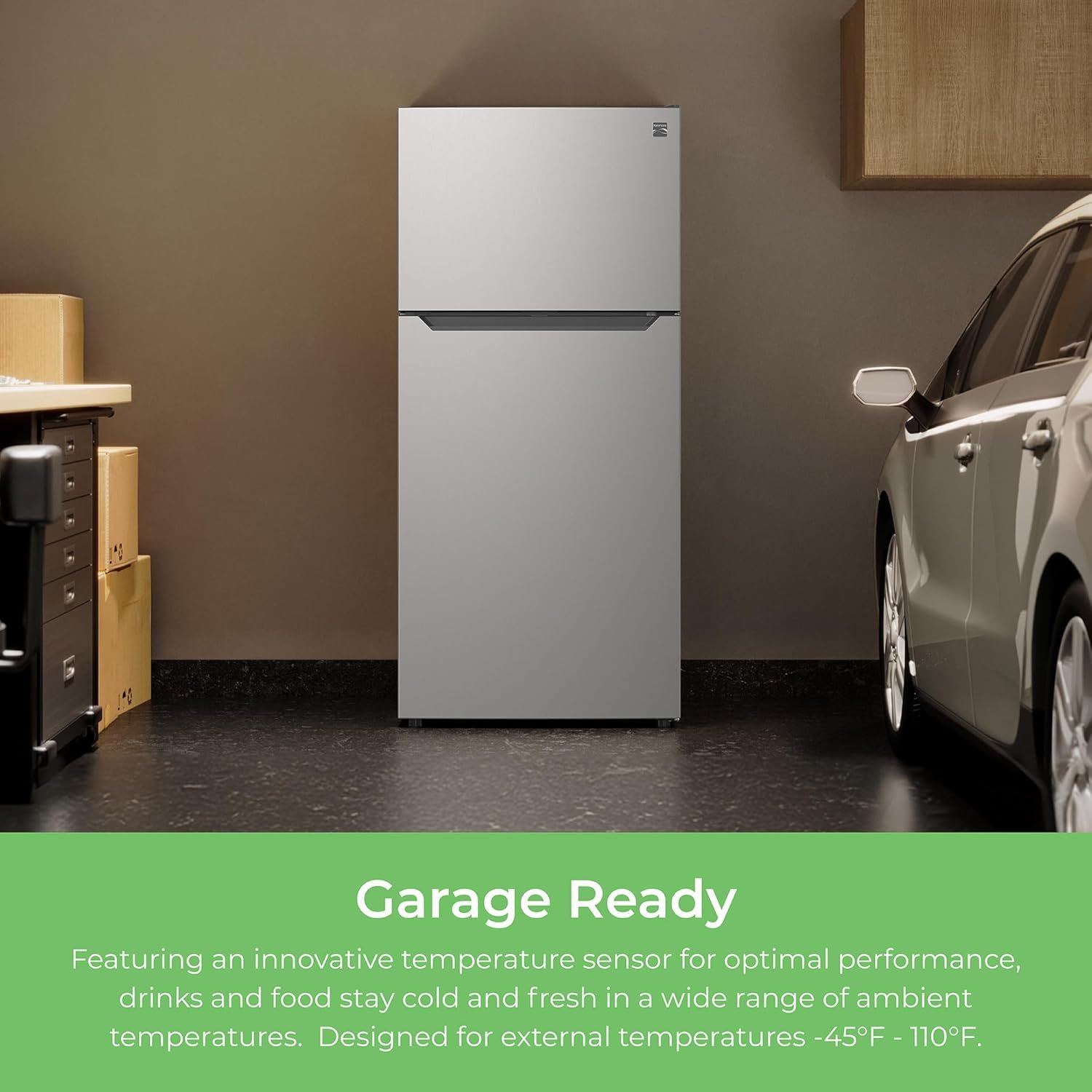 Kenmore 4661345 30" W Top Freezer Refrigerator with Adjustable Glass Shelving, Humidity Control Crispers, Quiet and Energy Efficient Inverter Compressor, Fingerprint Resistant Metallic Steel - Image 10