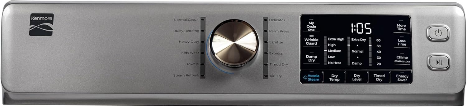 Kenmore Front Load Electric Dryer with Steam, Wrinkle Guard, Energy Saver, Smart Sensor Drying System, 8.0 cu. ft. Total Capacity, Metallic Silver - Image 8