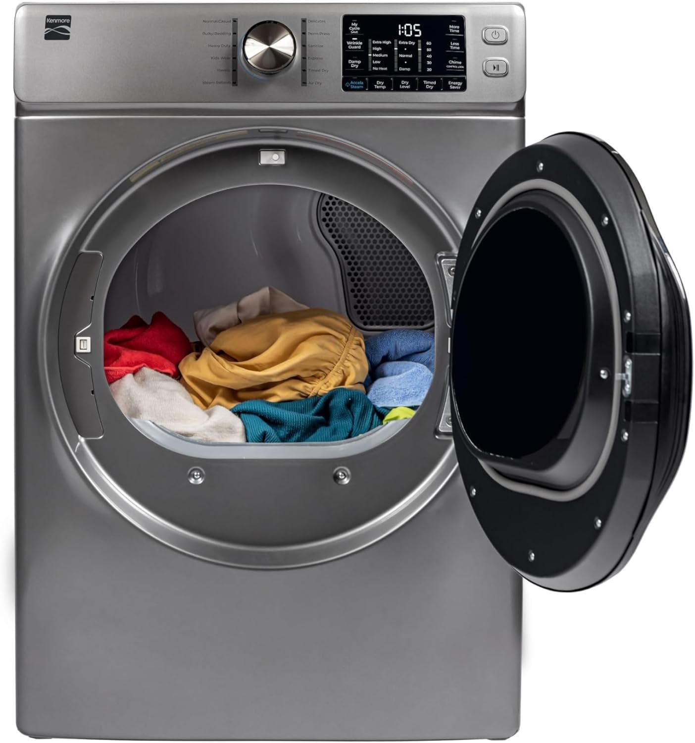 Kenmore Front Load Electric Dryer with Steam, Wrinkle Guard, Energy Saver, Smart Sensor Drying System, 8.0 cu. ft. Total Capacity, Metallic Silver - Image 6