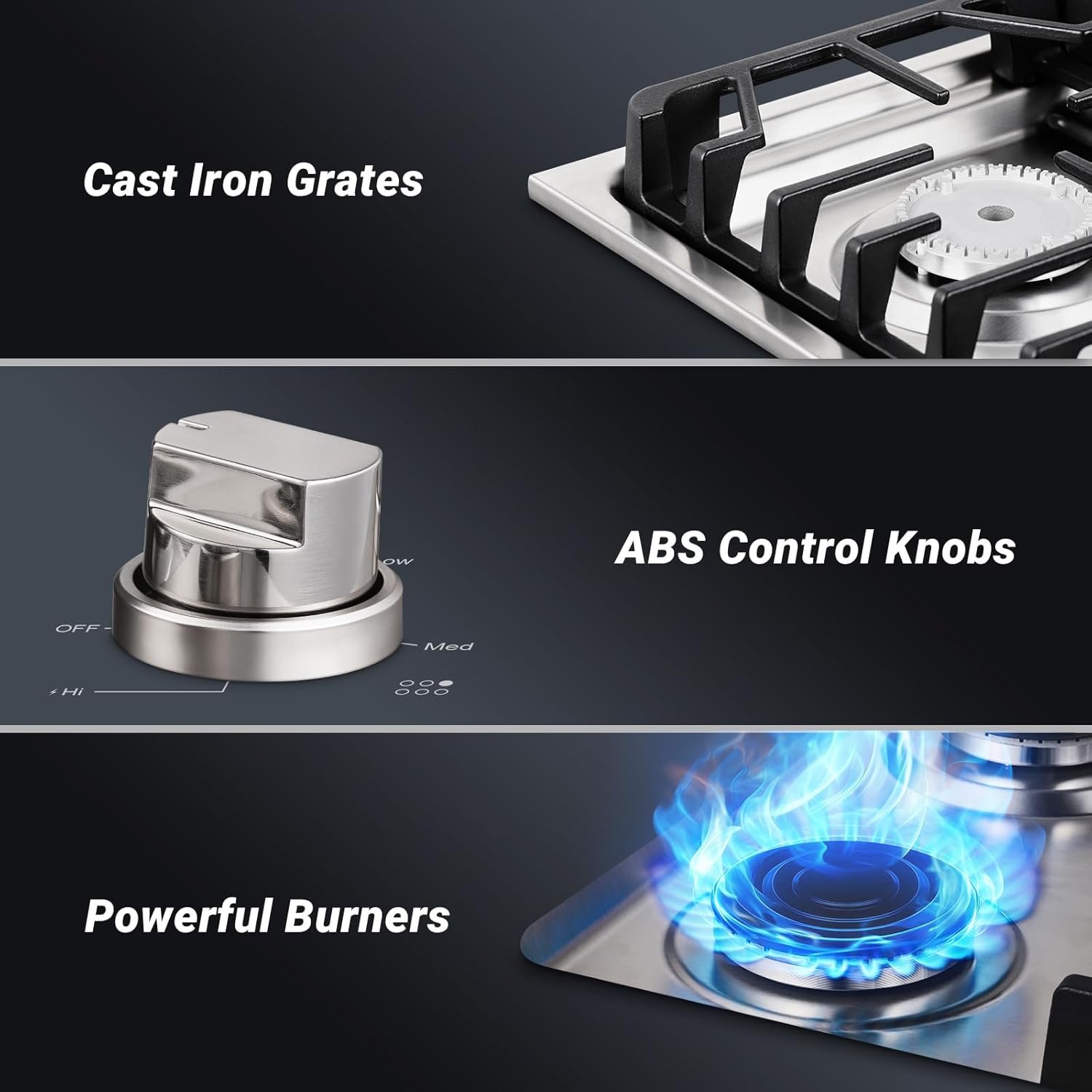 AAOBOSI 36 inch Gas Cooktop, Gas Stovetop with 72,000 BTUs 6 Burners Propane Cooktop, NG/LPG Convertible, Cast Iron Grates Stainless Steel, Ideal Gas Stoves for RV, Kitchen, Home - Image 7