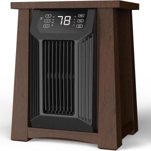 Shinic Infrared Space Heaters for Indoor Use Large Room, 20 Inch, Luxury Insulated Wooden Cabinet, 1500W Infrared Electric Heater with Remote Control, Timer, Filter, Charging Ports, Walnut