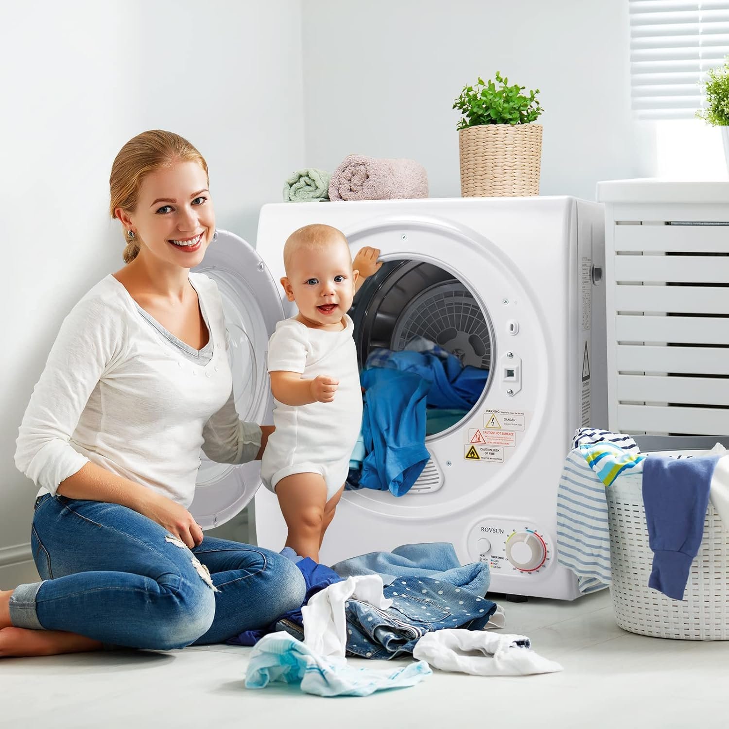 ROVSUN 110V Portable Clothes Dryer, High End Laundry Front Load Tumble Dryer Machine with Stainless Steel Tub & Simple Control Knob for Apartment, Dorm-850W, White - Image 9