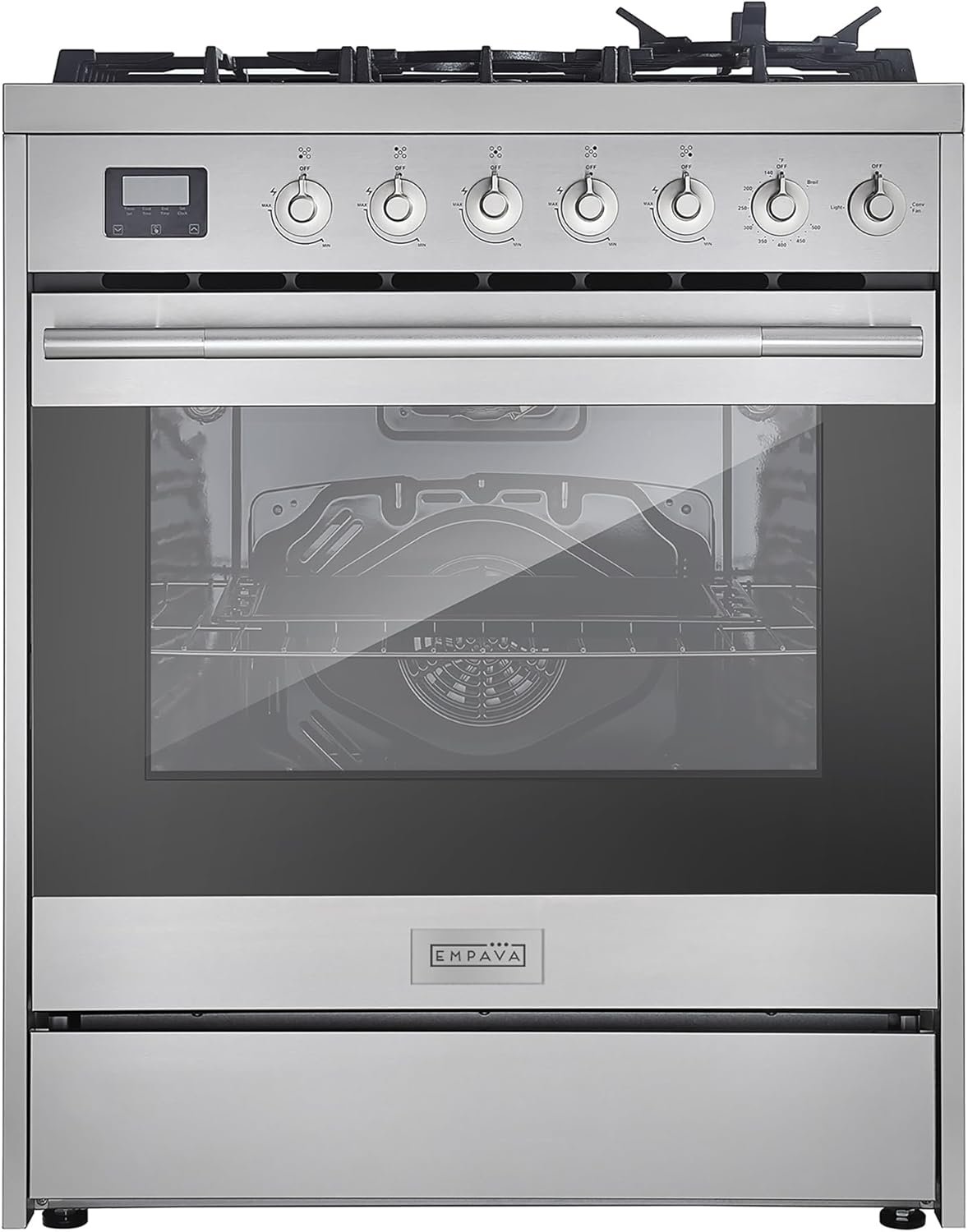 Empava Slide-In & Freestanding Gas Range, 5.0 Cu. Ft, Single Oven with 5 Sealed High-Low Cooktop Burners & Touch Timer, Heavy Duty Continuous Grates in Stainless Steel, 30 Inch