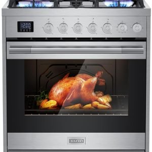 Empava Gas Range, Convection Oven 5.0 Cu. Ft with Touch Timer, 5 Deep Recessed Burners Cooktop, Heavy Duty Continuous Grates in Stainless Steel, Freestanding & Slide-in,30 Inch