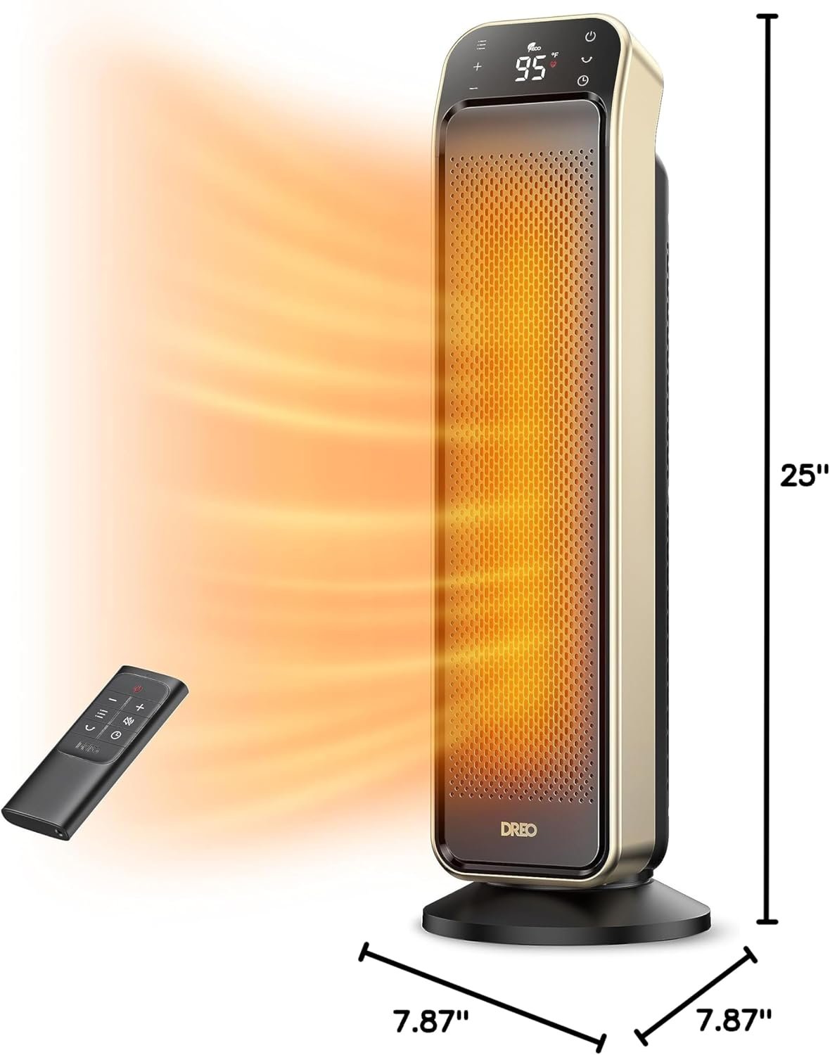 Dreo Space Heater for Indoor Use, 25" 11.5ft/s Fast Electric Heater with Remote and Thermostat, 3 Modes, Overheating & Tip-Over Protection, Portable Heater for Large Room, Bedroom, Office, Gold - Image 8
