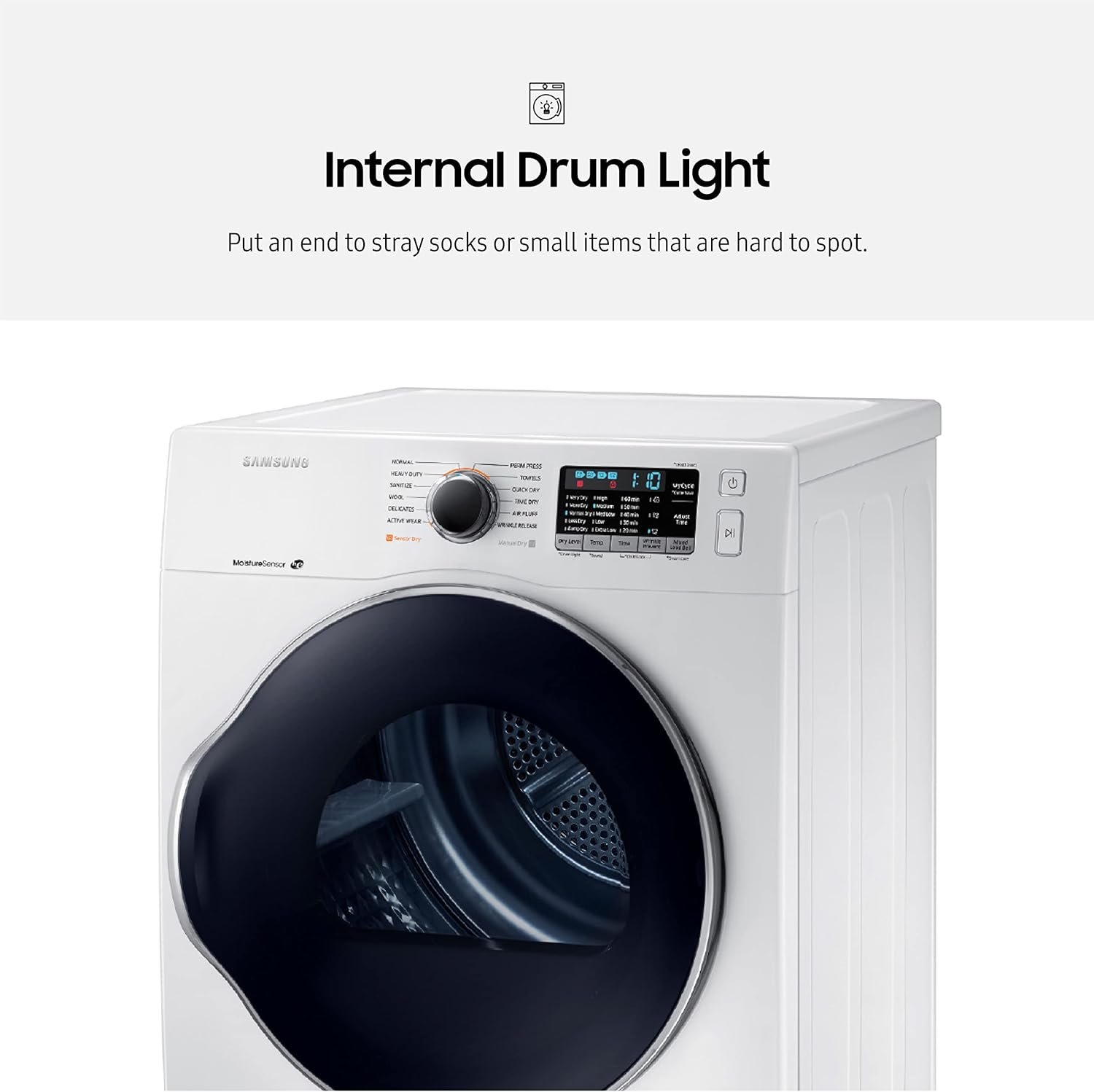 SAMSUNG 4.0 cu. ft. Electric Dryer, Compact Clothes Drying Machine, Stackable for Small Spaces w/Sensor Dry, 12 Preset Cycles, Reversible Door, Internal Drum Light, DV22K6800EW, White - Image 8