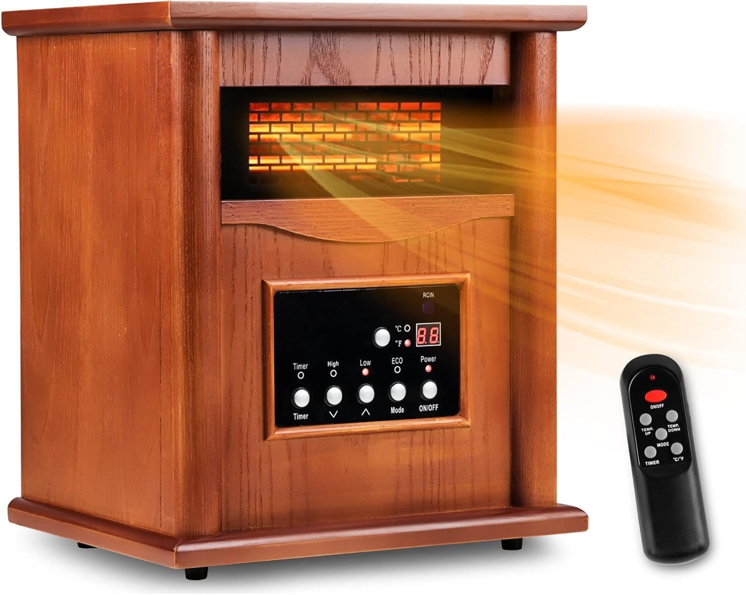 Electric Infrared Space Heater, Quartz Heater for Indoor Use, Tip-Over & Overheat Protection with Remote Control, 3 Heat Settings, 12H Timer, 1500W for Large Room Basement Heating (Light)