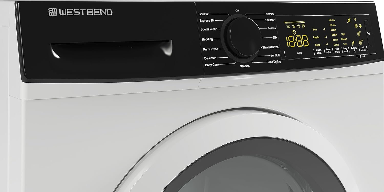 West Bend Clothes Dryer Compact Portable Front Loading for Laundry, Auto and Timed Dry Settings and Anti-Wrinkle, Perfect for Apartments, RV and More, 4-Cu.Ft, White - Image 8