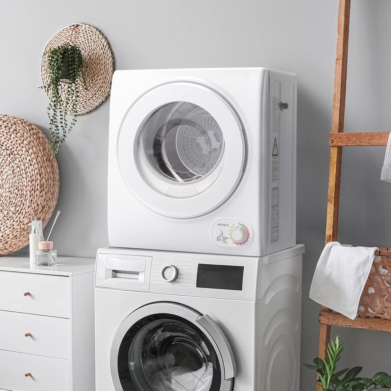 ROVSUN 110V Portable Clothes Dryer, High End Laundry Front Load Tumble Dryer Machine with Stainless Steel Tub & Simple Control Knob for Apartment, Dorm-850W, White - Image 8