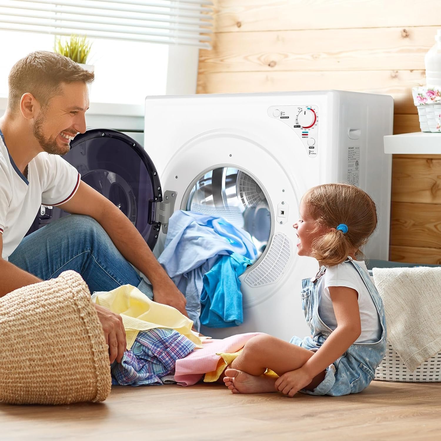 Elevon Compact Laundry Dryer, 2.6 cu ft Front Load Stainless Steel Clothes Dryers with Exhaust Pipe, 1400W, Control Panel Four-Function Portable Dryer For Apartments, Home, Dorm, White - Image 4