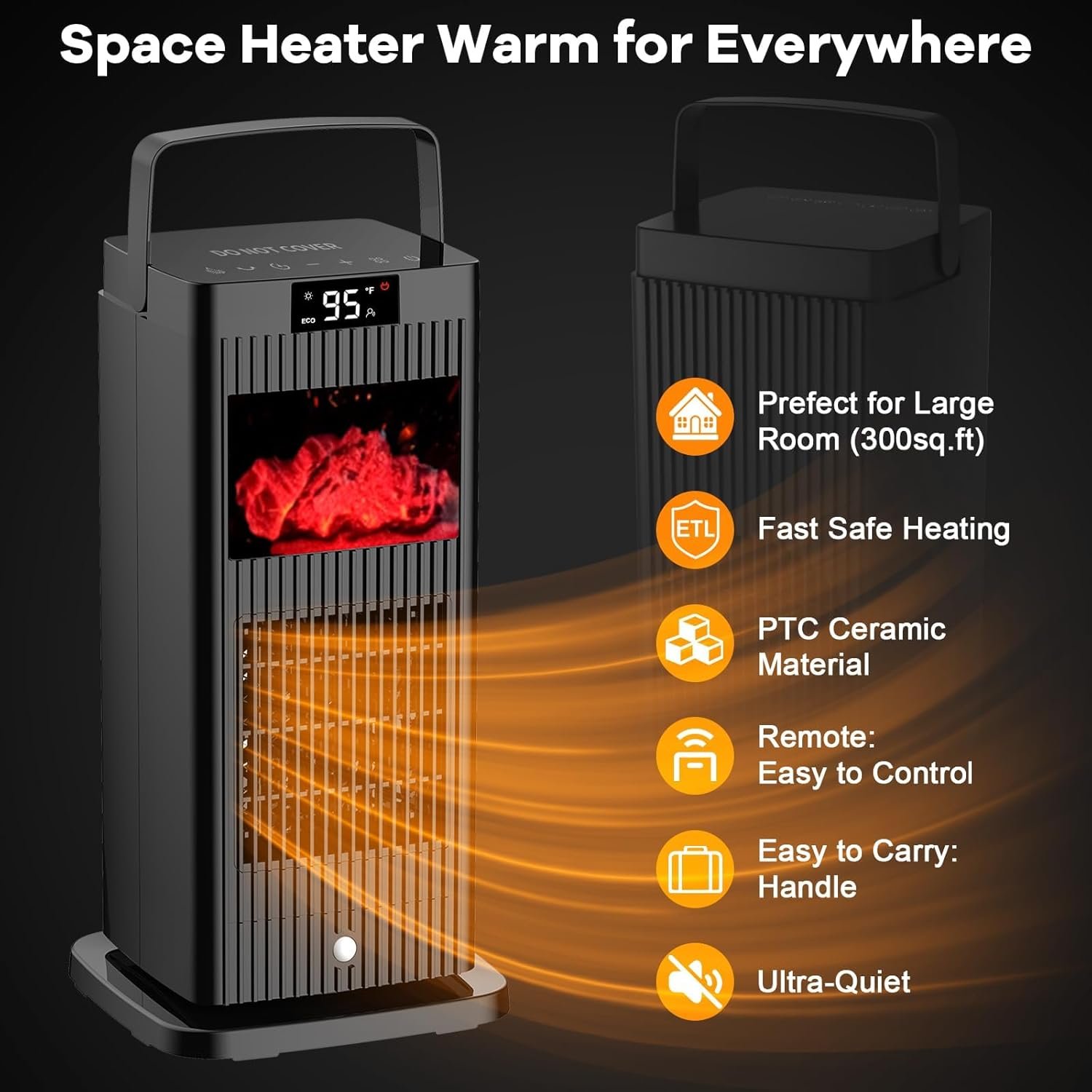 Space Heater for Indoor Use, 2024 Newest Upgraded Portable Heater with Infrared Sensor & Fireplace Flame Effect,Fast Heating,PTC Small Ceramic Electric with 4 Mode,Office Room,Desk,Garage - Image 5