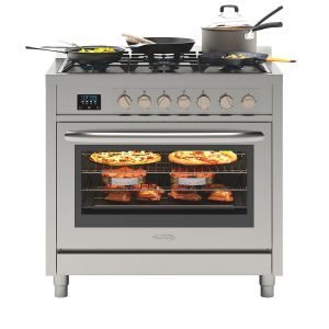 KoolMore KM-FR36GL-SS 36” Inch Professional Gas Range Stove with 5 Burner Cooktop, Rapid Convection Oven, and Digital Timer with Heavy-Duty Cast Iron Grates, Stainless-Steel Appliance, 36 Inch, Silver