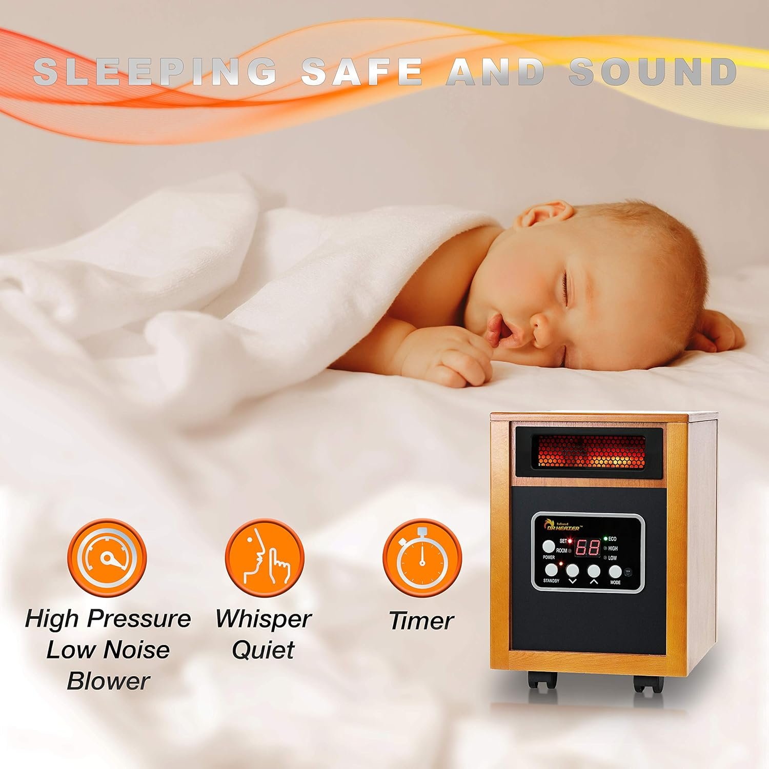 Dr Infrared Heater Portable Space Heater, Original, 1500-Watt, Cherry (Pack of 1) - Image 5