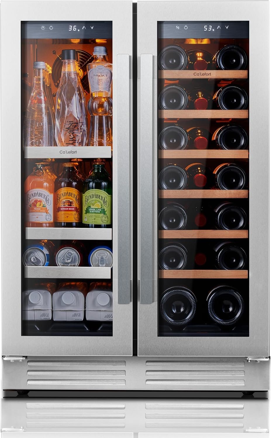 Ca'Lefort Wine and Beverage Refrigerator 24 Inch, 60 Can and 20 Bottle Wine Fridge Dual Zone 36°F-72°F, 3 LED Beverage Fridge Built in or Freestanding, Perfect for Home/Kitchen(4.10 cu.ft)