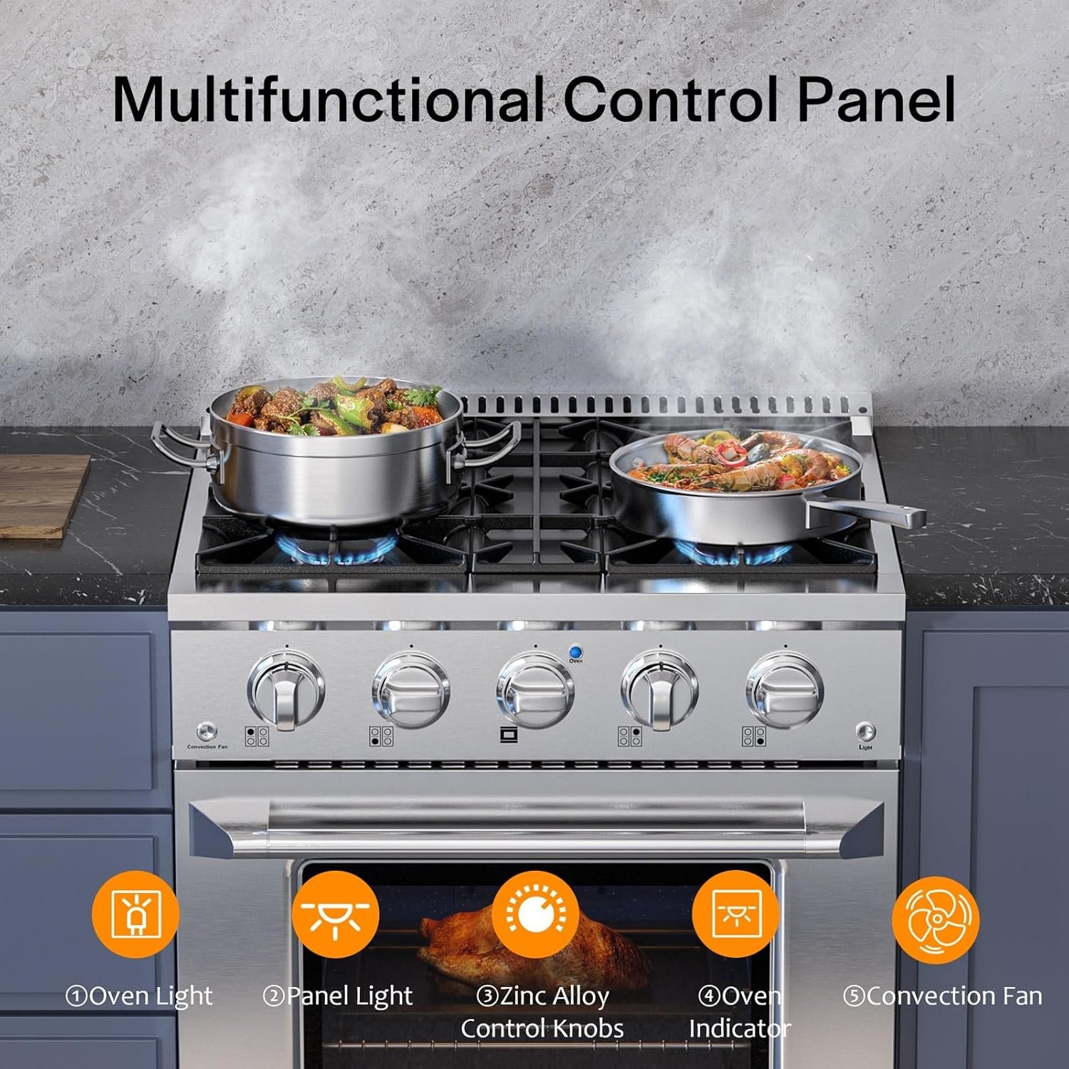 Empava Commercial Gas Range, Freestanding & Slide-In, 4.2 cu. ft. Pro-Style Single Oven with 4 Sealed Ultra High-Low Burners Heavy Duty Grates in Stainless Steel for Kitchen, Restaurant,30 Inch - Image 2
