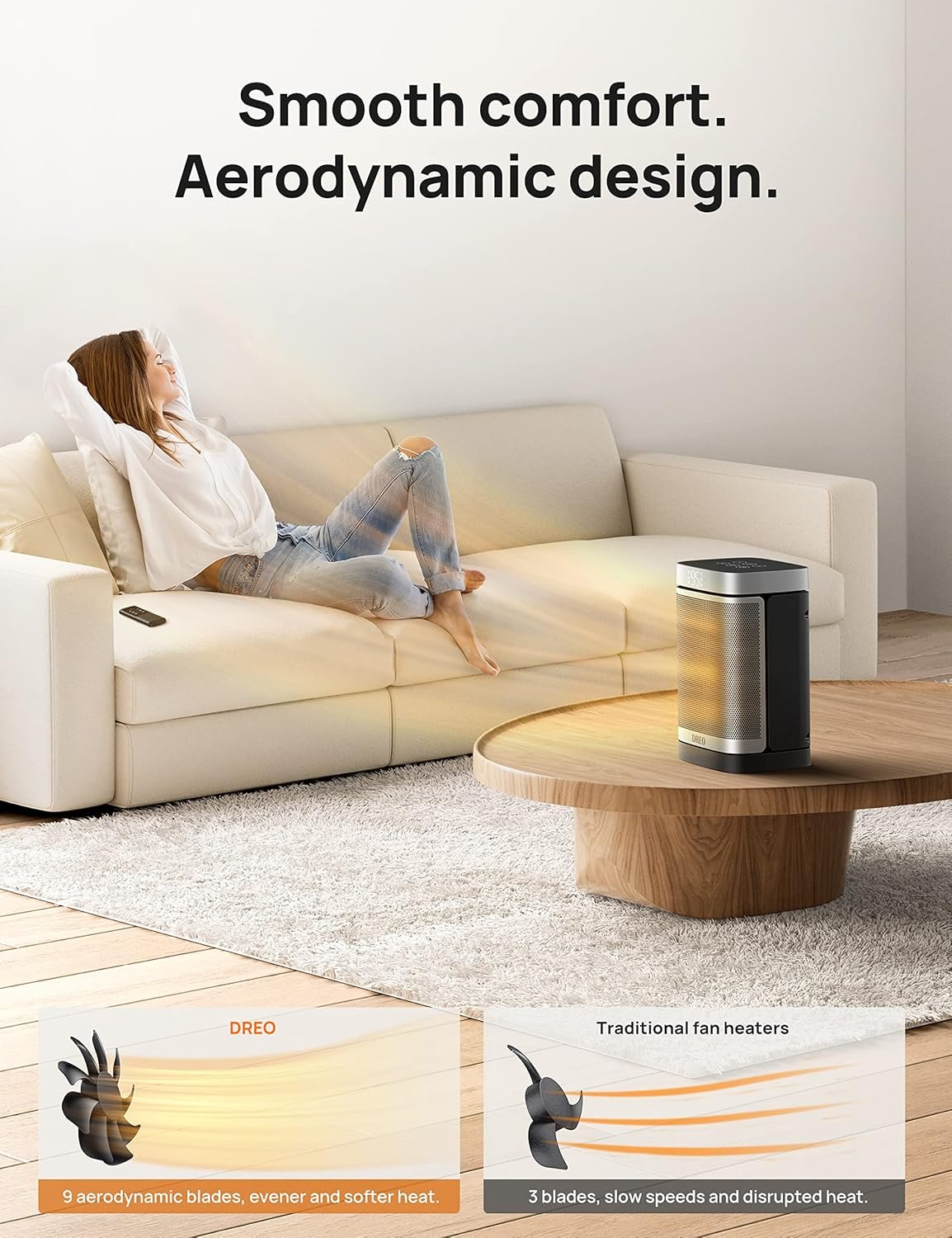 Dreo Space Heater, 1500W Portable Electric Heaters for Indoor Use, PTC Ceramic Heater for Office with Remote, Thermostat, 70°Oscillation, 12H Timer, 5 Modes, Safe Quiet Room Heater for Bedroom - Image 5