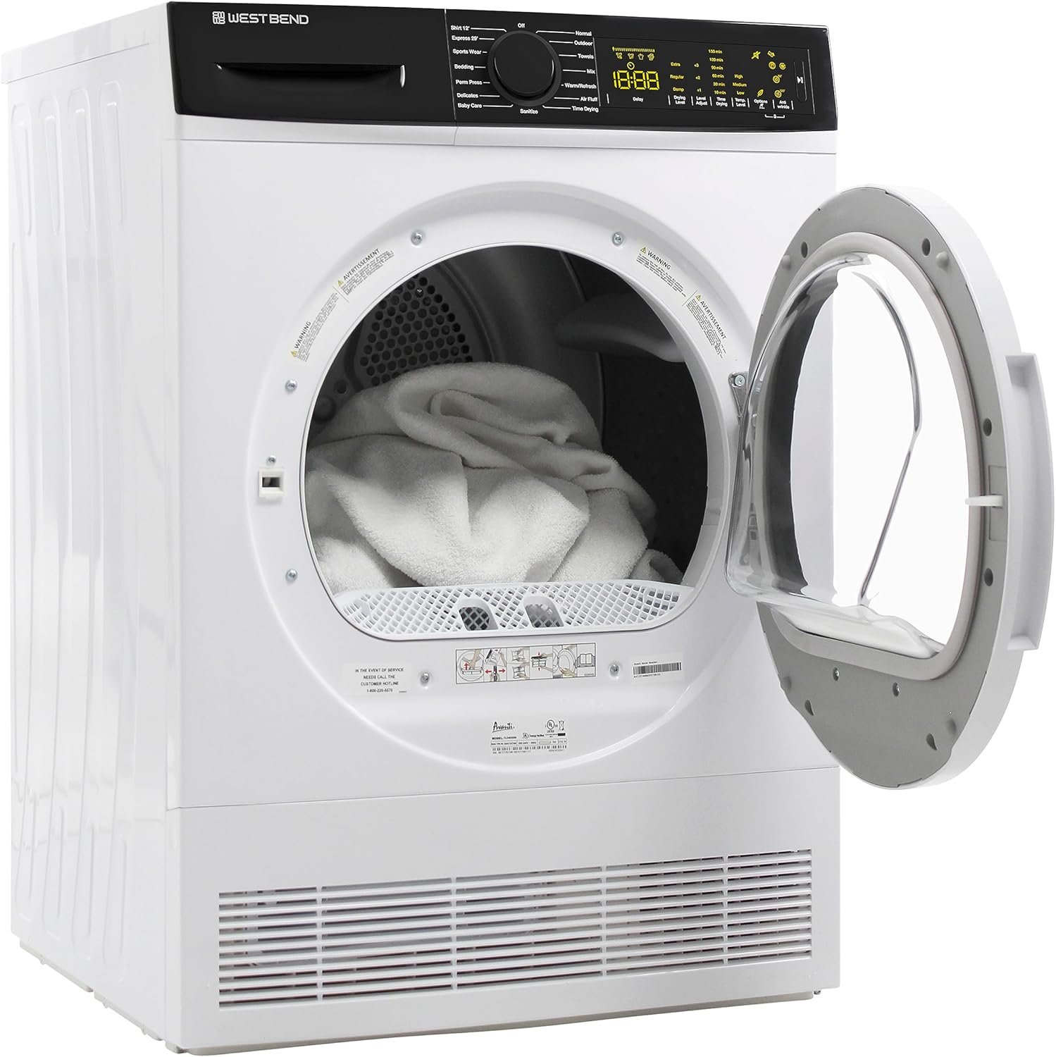 West Bend Clothes Dryer Compact Portable Front Loading for Laundry, Auto and Timed Dry Settings and Anti-Wrinkle, Perfect for Apartments, RV and More, 4-Cu.Ft, White - Image 9