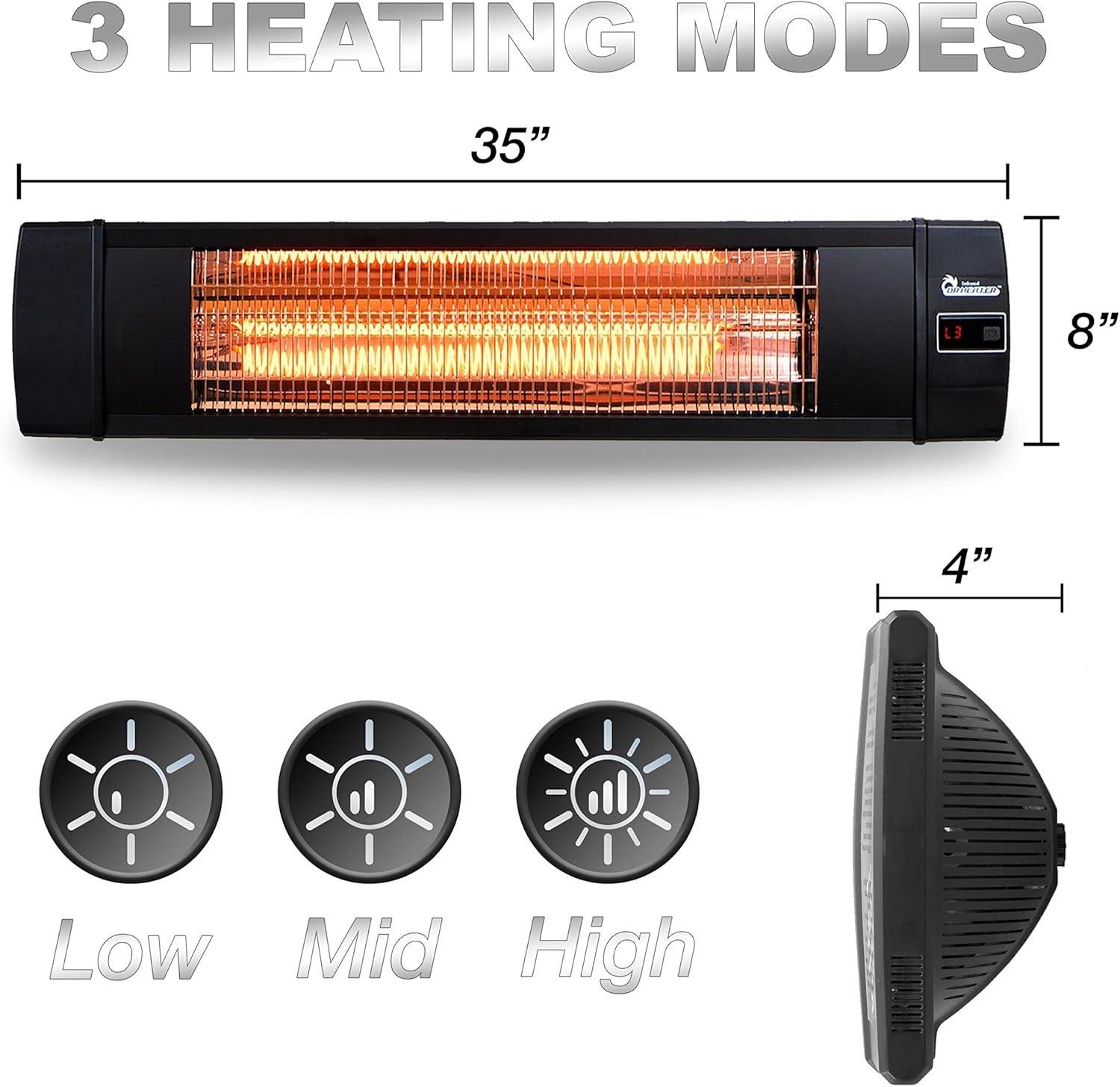 Dr Infrared Heater DR-238 Carbon Infrared Outdoor Heater for Restaurant, Patio, Backyard, Garage, and Decks, Standard, Black - Image 3
