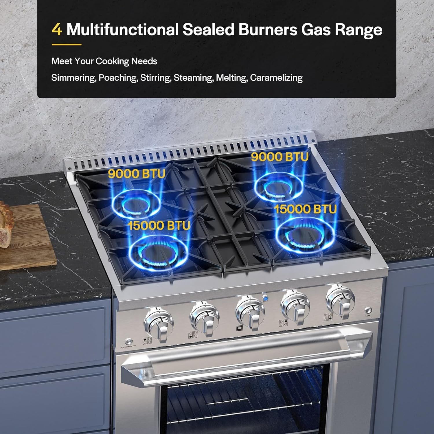 Empava Commercial Gas Range, Freestanding & Slide-In, 4.2 cu. ft. Pro-Style Single Oven with 4 Sealed Ultra High-Low Burners Heavy Duty Grates in Stainless Steel for Kitchen, Restaurant,30 Inch - Image 3