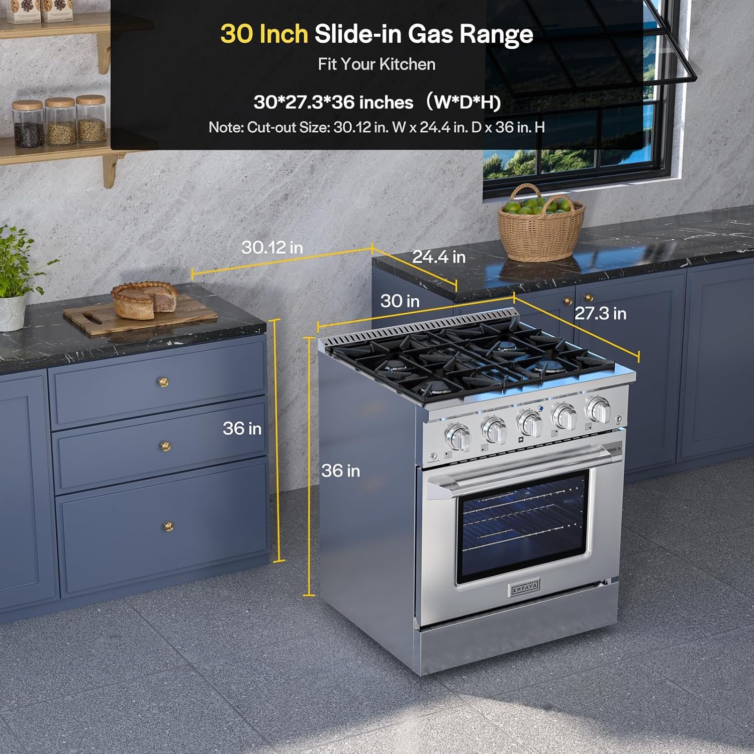 Empava Commercial Gas Range, Freestanding & Slide-In, 4.2 cu. ft. Pro-Style Single Oven with 4 Sealed Ultra High-Low Burners Heavy Duty Grates in Stainless Steel for Kitchen, Restaurant,30 Inch - Image 7