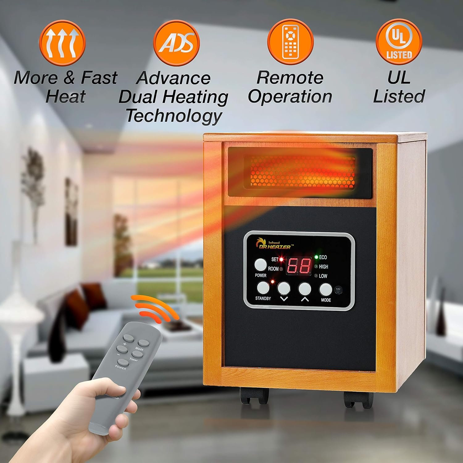 Dr Infrared Heater Portable Space Heater, Original, 1500-Watt, Cherry (Pack of 1) - Image 8