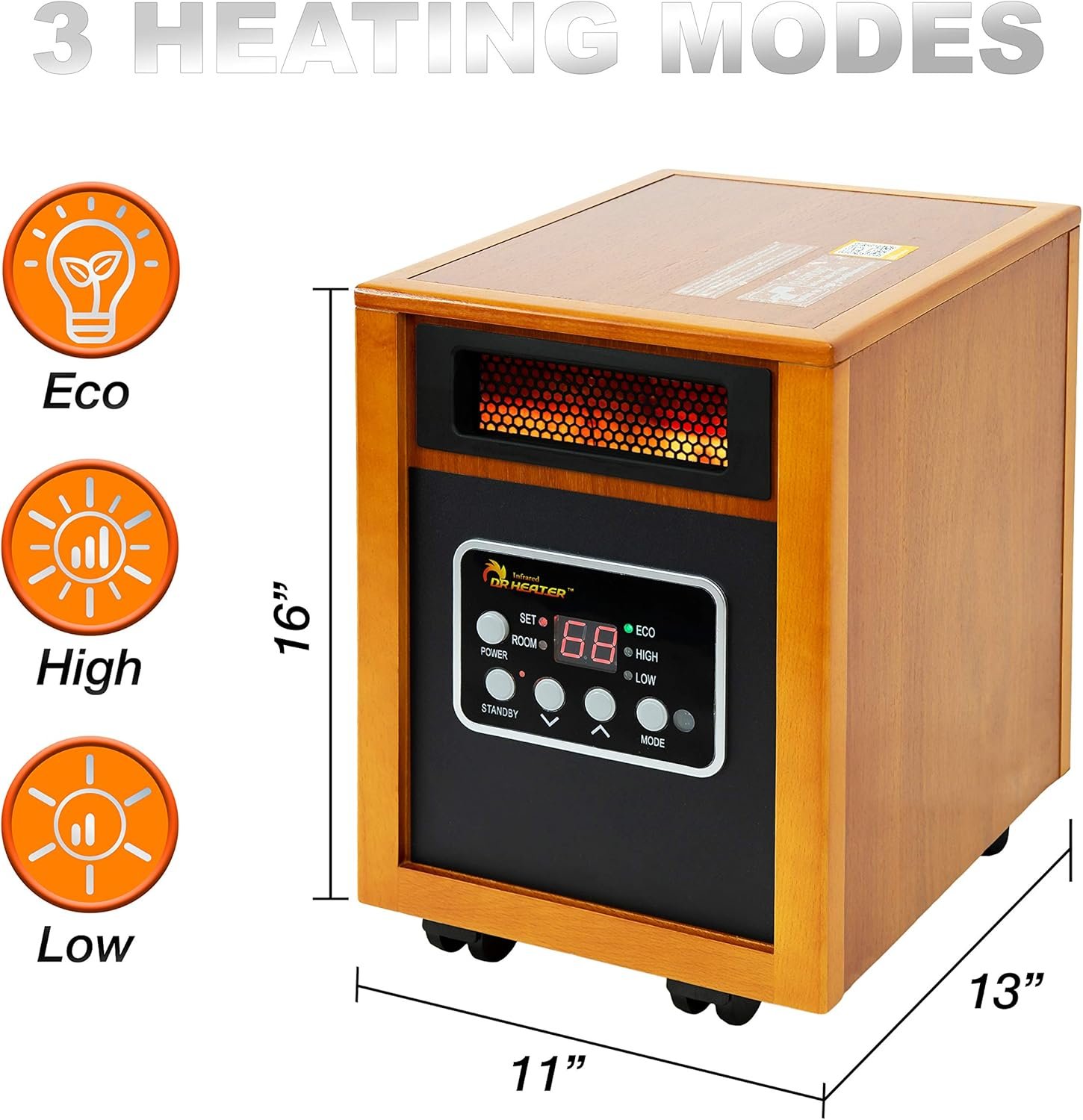 Dr Infrared Heater Portable Space Heater, Original, 1500-Watt, Cherry (Pack of 1) - Image 2